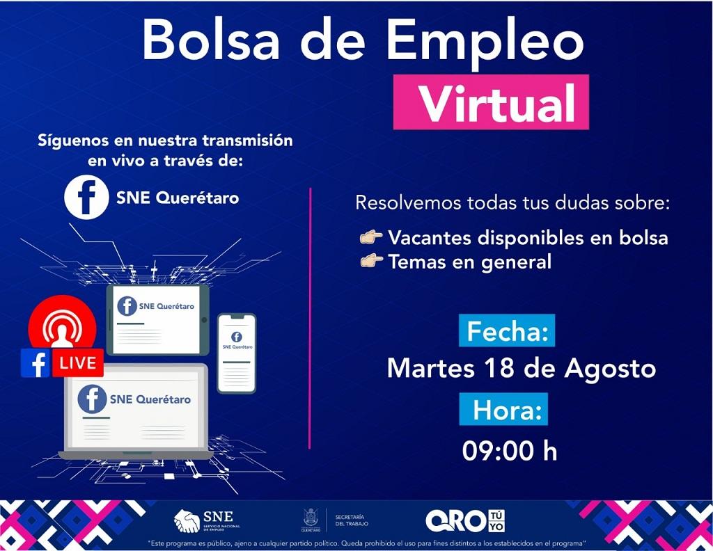 218 plazas se ofertarán en la 15ª Bolsa de Empleo Virtual para la zona metropolitana de Querétaro