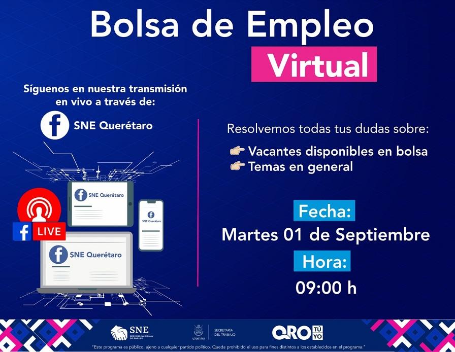 Ofertarán 714 empleos el 1 de septiembre en Querétaro, mediante la 17ª Bolsa de Empleo Virtual.