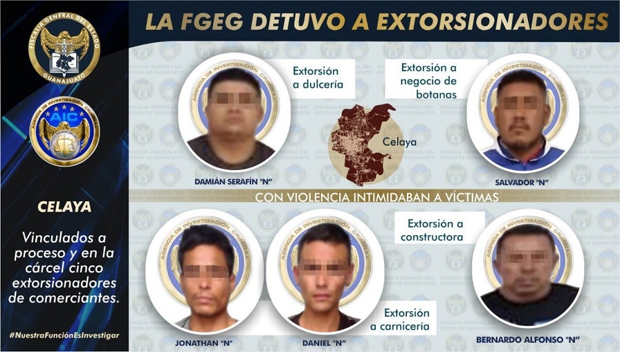 Capturan a 5 extorsionadores de comerciantes que operaban en Celaya, Guanajuato