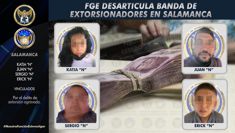 Banda de extorsionadores aterrorizaba a comerciantes en Salamanca fue asegurada.