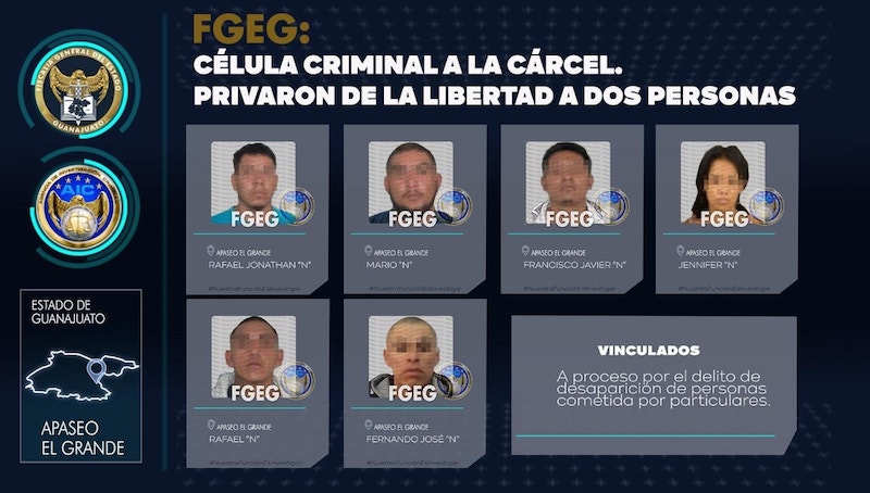 Detienen a célula criminal por secuestro y desaparición de personas en Apaseo el Grande, Guanajuato.