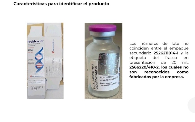 #Salud Emiten #AlertaSanitaria por falsificación del producto Provibac-B (Vacuna Antihepatitis B recombinante). La empresa titular del registro sanitario informa que ha identificado la distribución de una versión falsificada.