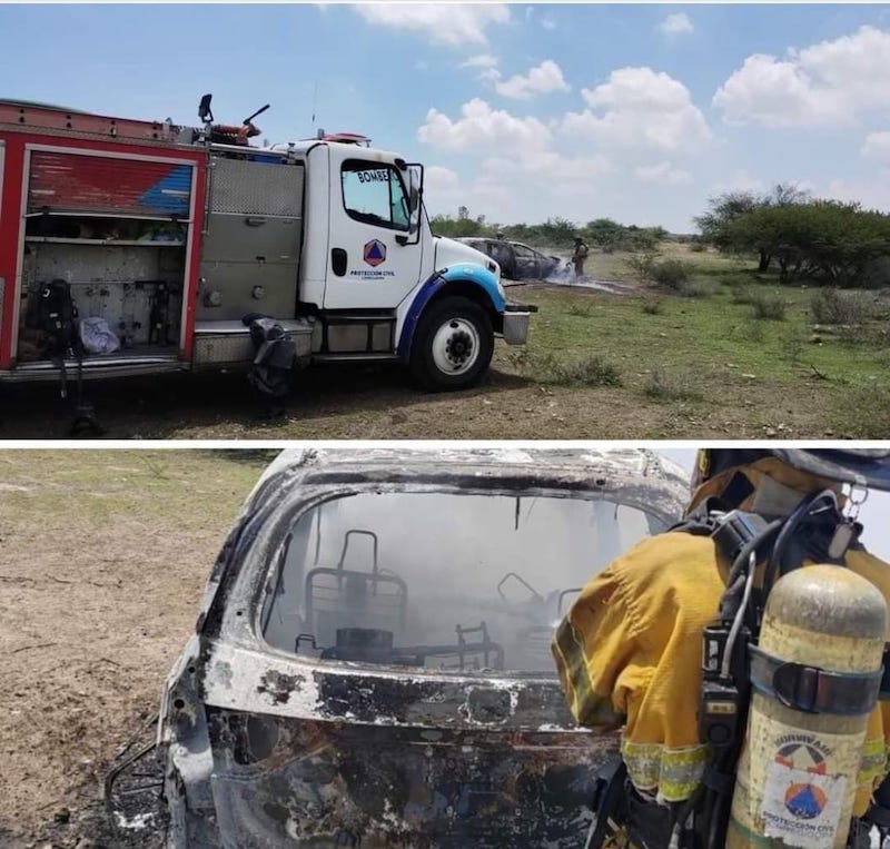 Se incendia auto en Charco Blanco, Corregidora; encuentran indicios de restos humanos.