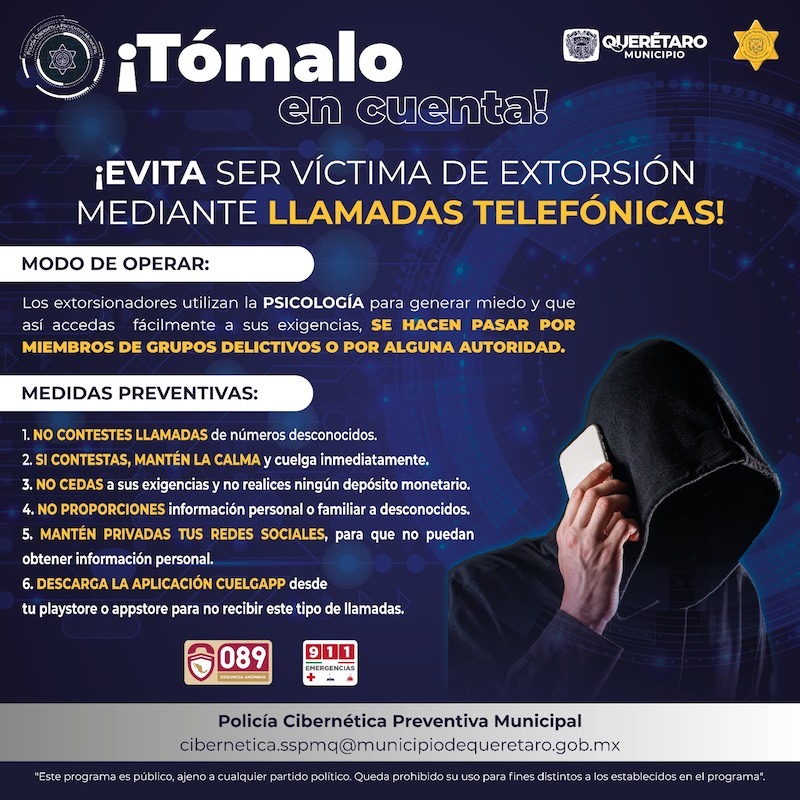 Emiten recomendaciones para prevenir extorsiones telefónicas en Querétaro