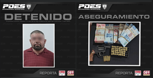 Capturan en Peñamiller a sujeto armado con fajos de billetes